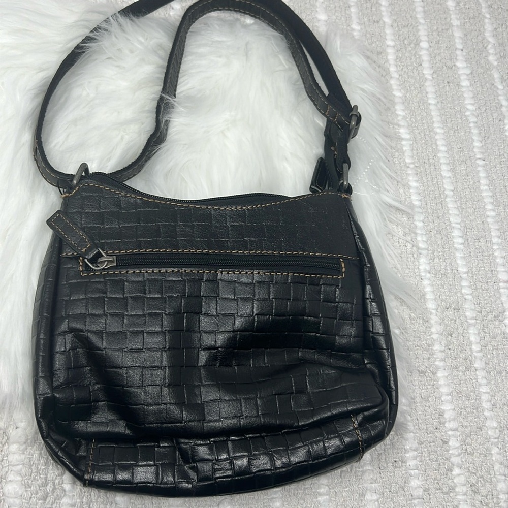 Jack Georges Voyager Purse Handbag 10”x7”x3” Black Buffalo Leather, Shoulder Bag